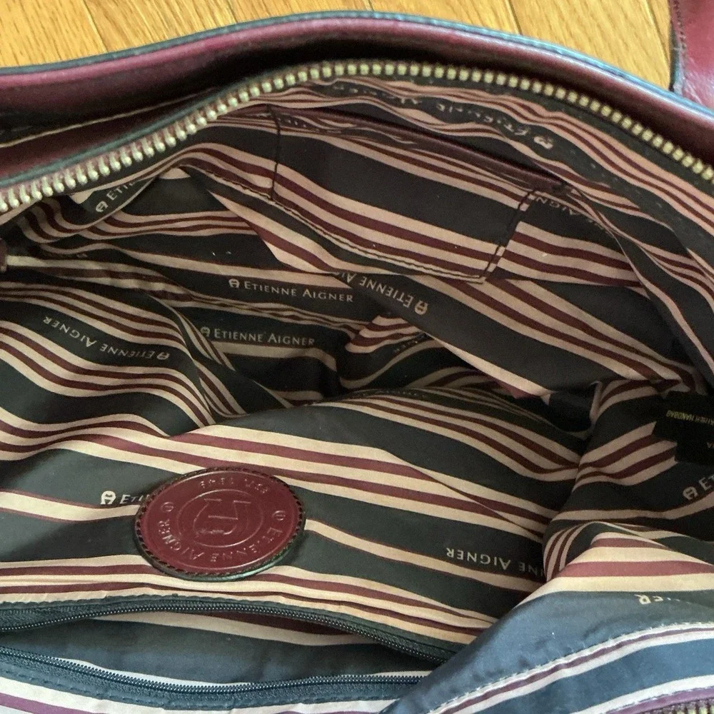 Etienne Aigner Burgundy Leather Tote Shoulder Bag Double Handle Retro Y2K Style